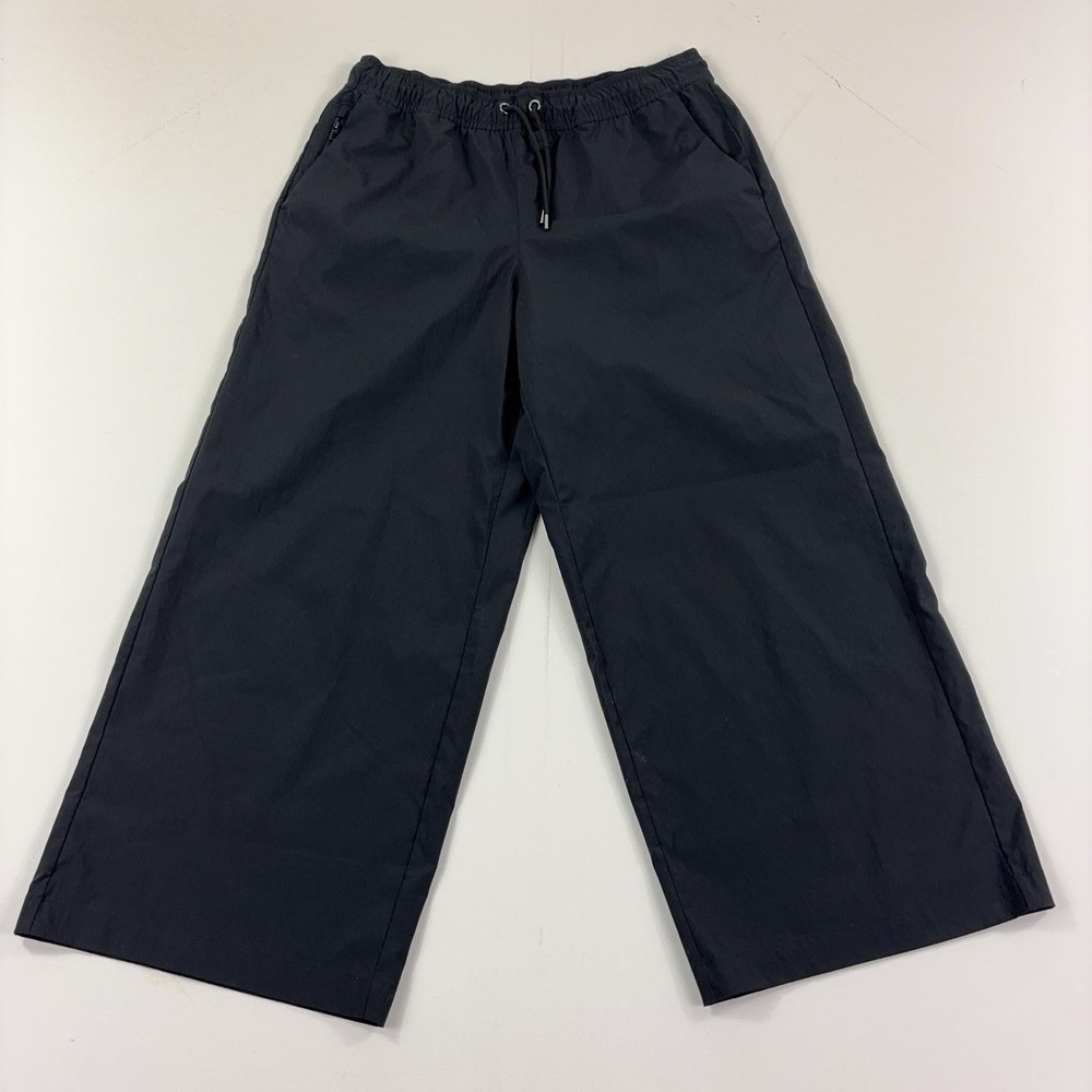 Athleta Midday Mid Rise Crop Poplin Pants Womens S Petite Black Wide Leg